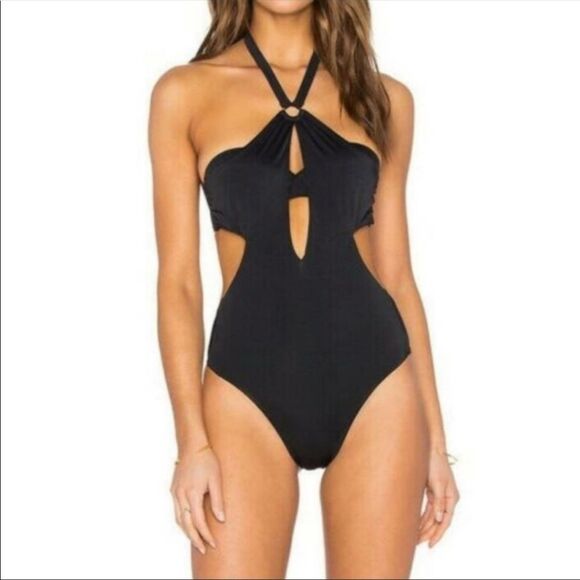 L'Agent by Agent Provocateur Adrina Halter Cutout One-Piece Swimsuit Black XS - Picture 4 of 15